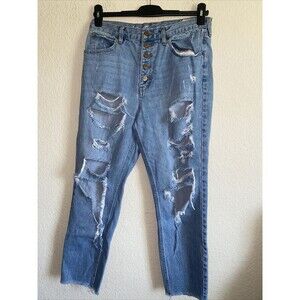 We The Free Women Distressed Raw Hem High rise Button Fly Jeans  30 90s y2k